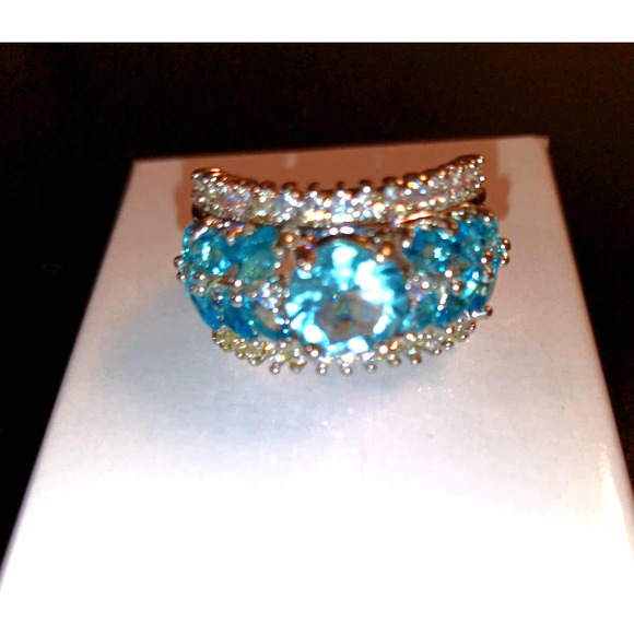 Blue & White Topaz Ring 2.79 ctw Size 6 3/4 - Picture 2 of 5